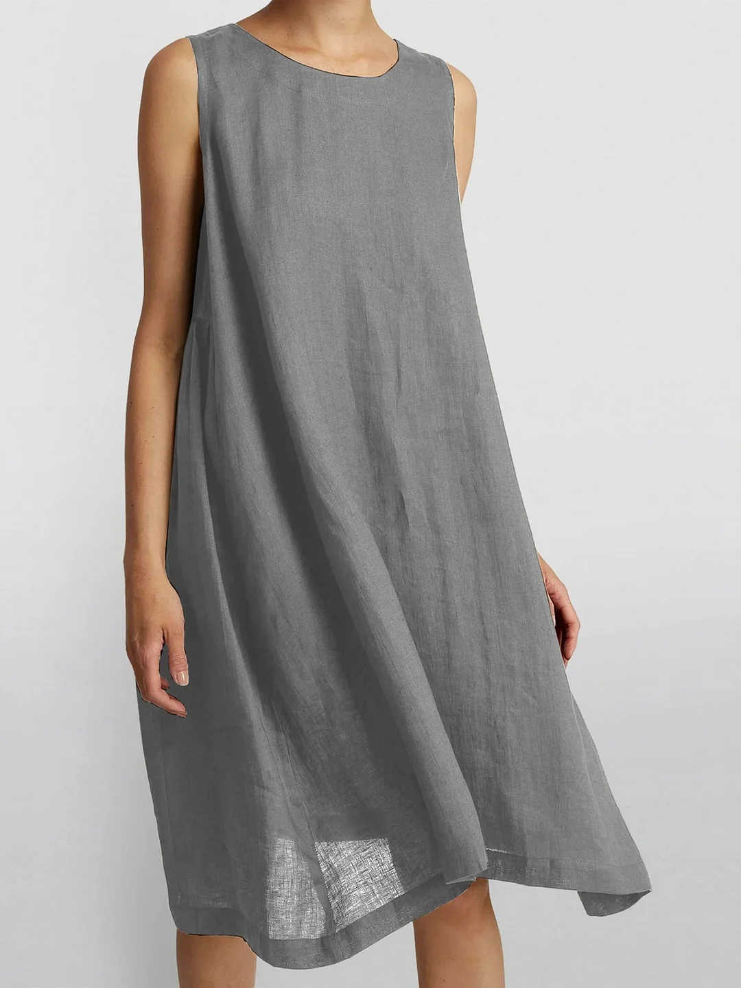 Cotton Linen Thin Sleeveless Midi Dress