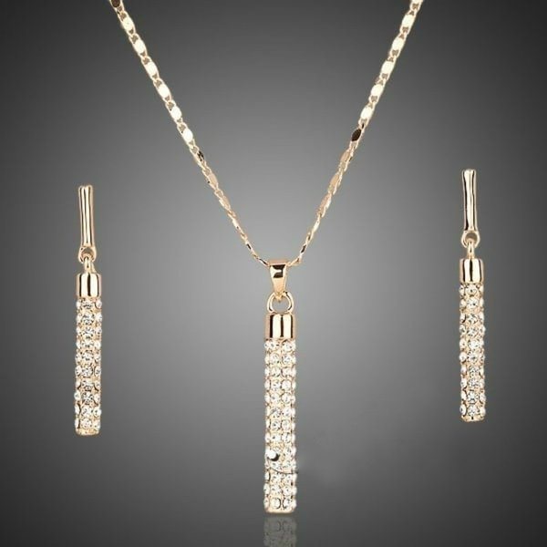Ladies New Temperament Diamond Jewelry European and American Fashion Creative Diamond-studded Cylindrical Rod Earrings Necklace Set Accessories - Shop Trendy Women's Fashion | TeeYours