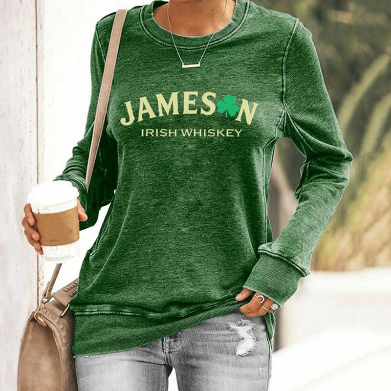 Women's St. Patrick’s Day Jameson Irish Whiskey Print Casual Sweatshirt