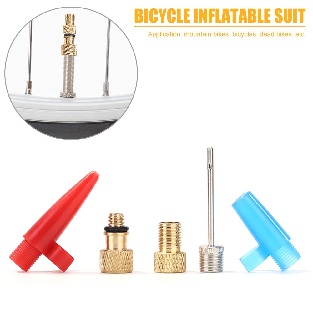5pcs/set Bicycle Tire Inflate Schrader Presta Valve Needle Hose Adapter Kit