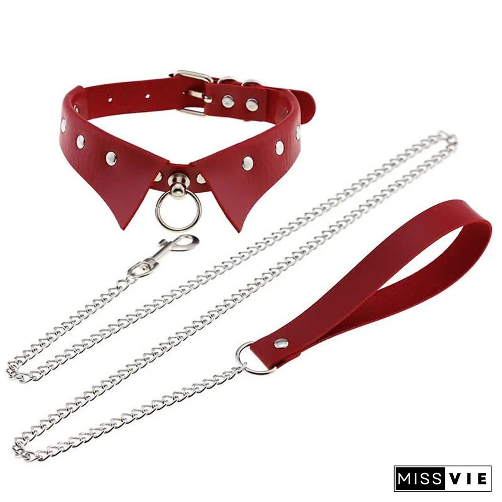 Punk Collar Design Leather Chocker With Hauling Chain