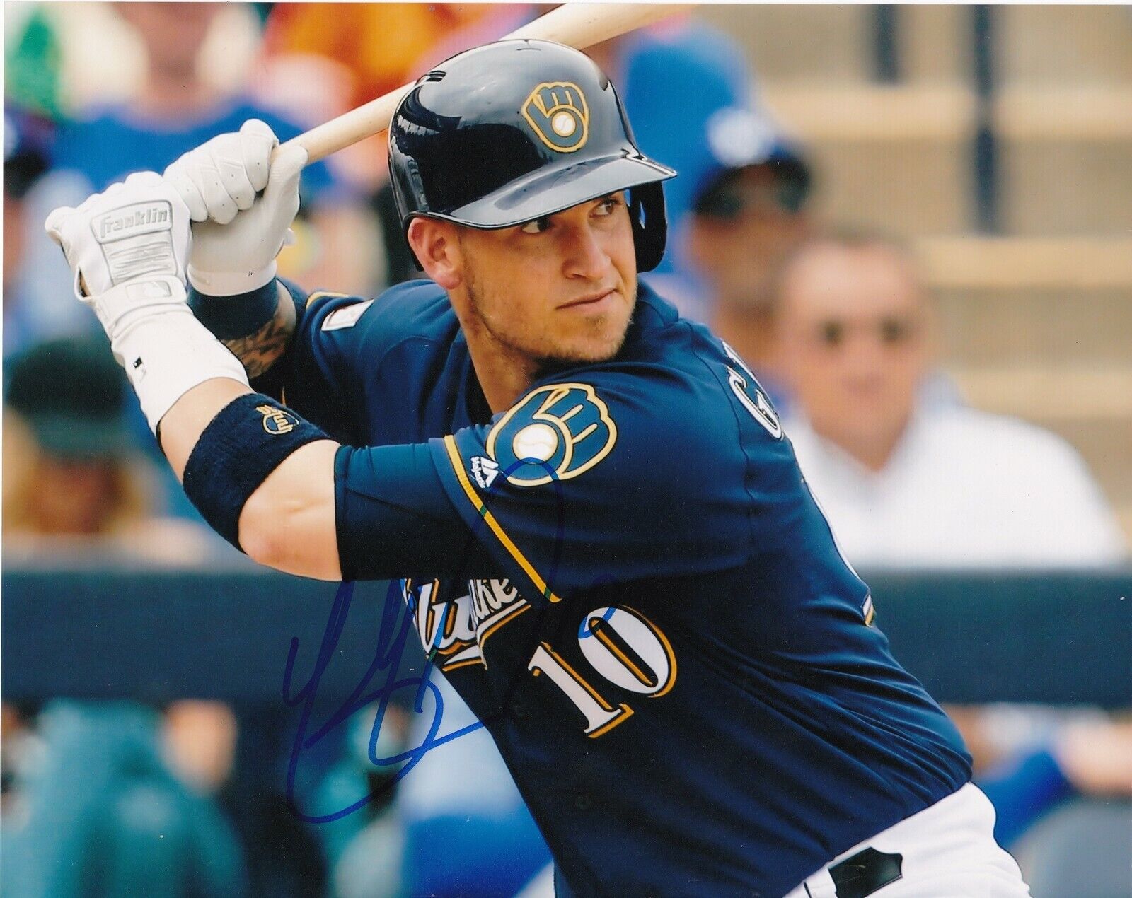 YASMANI GRANDAL MILWAUKEE BREWERS ACTION SIGNED 8x10