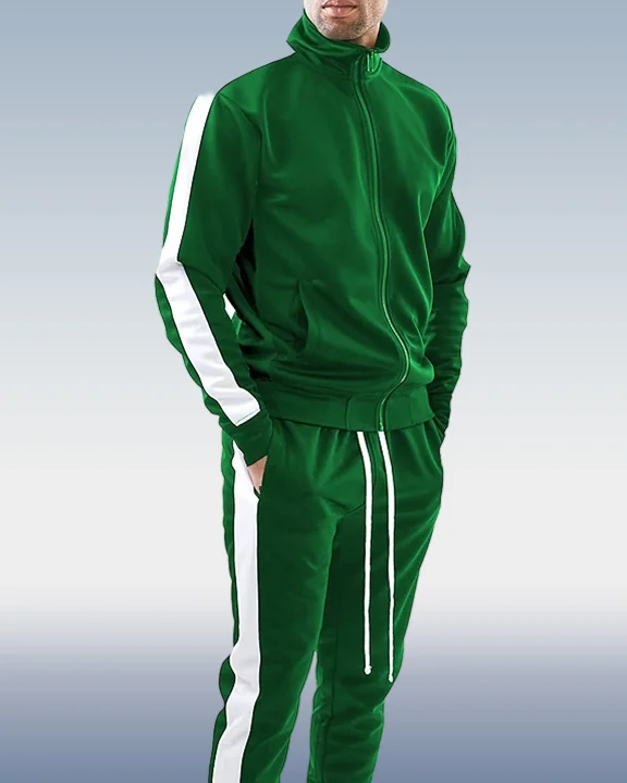 Men's green and white color block jogging sportswear