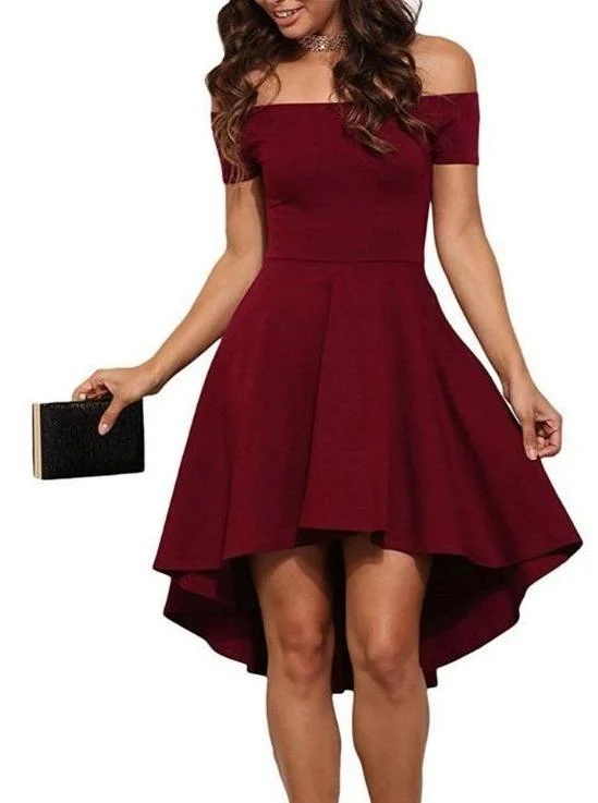 Homecoming Dress Off the Shoulder Short Sleeve High Low Skater Dress