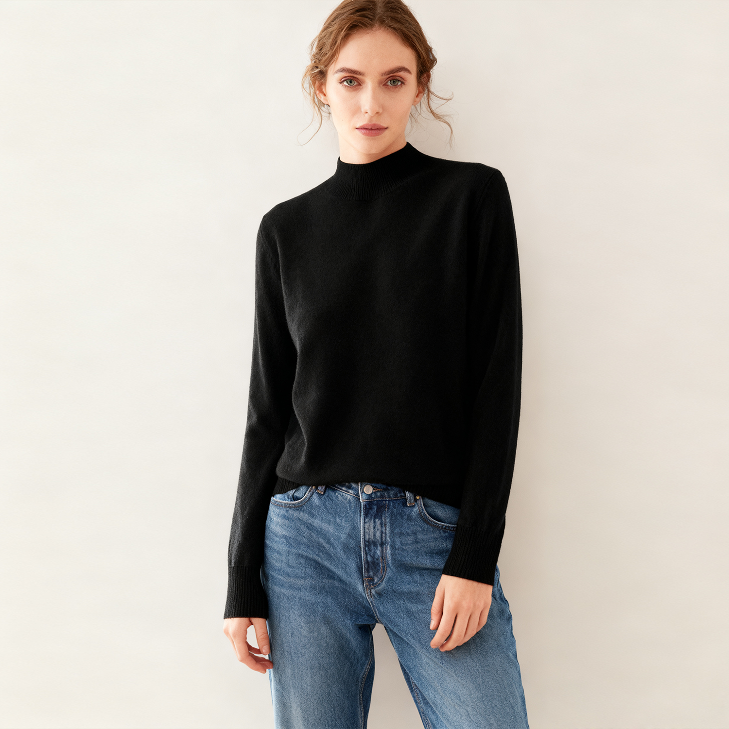 Women's Semi High-Neck Cashmere Sweater REAL SILK LIFE