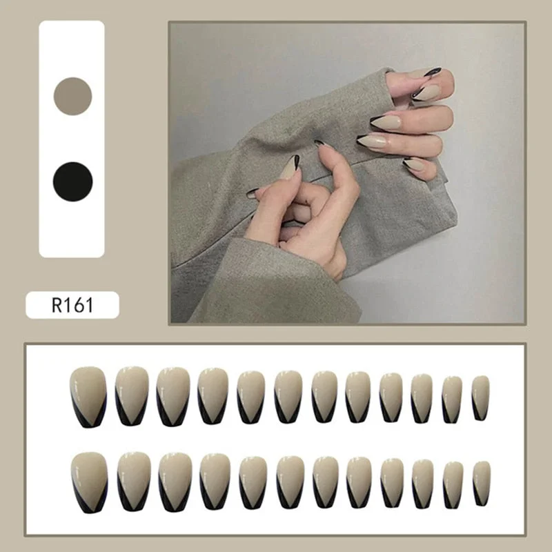 24pcs Multi-type Wear Short Paragraph Long Paragraph Fashion Manicure False Nails Full Cover Wearable Coffin Fake Nail Ballerina-Nail Inspo