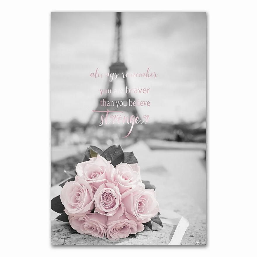 Eiffel Tower Girl Wall Art Canvas Fashion  Pink City Landscape Print Painting Nordic Decoration Picture Living Room Decor