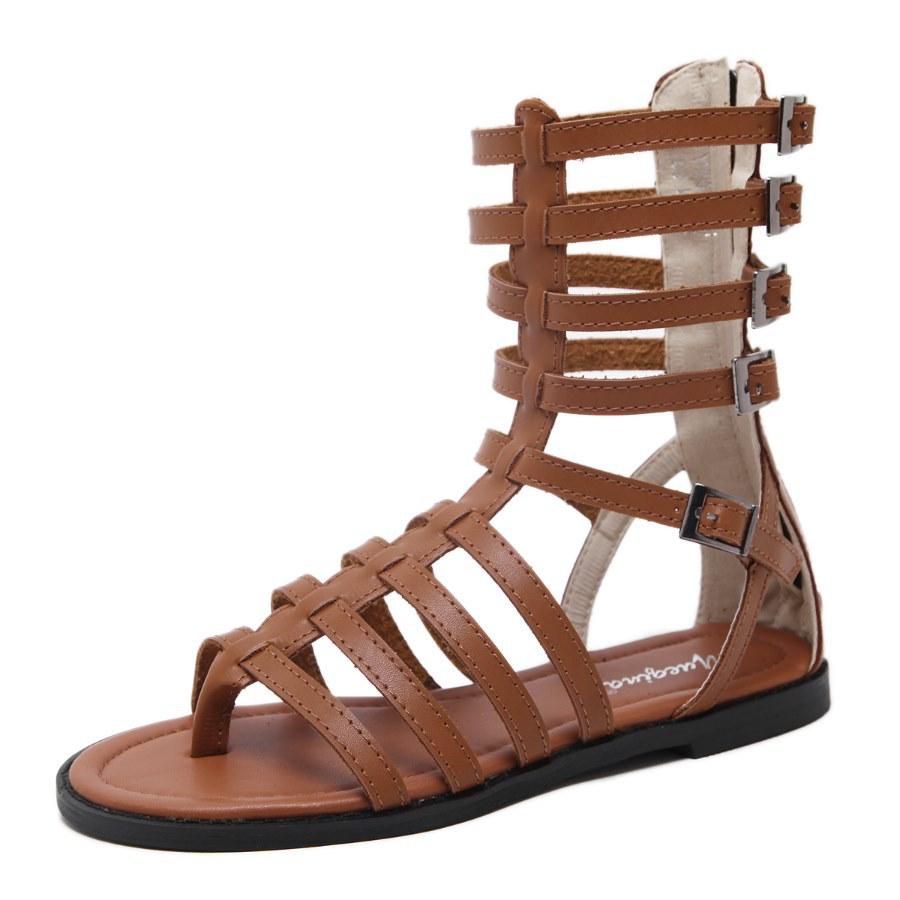 TAAFO Roman Style Straps Hasp Ankle Length Boots Flat Sandals