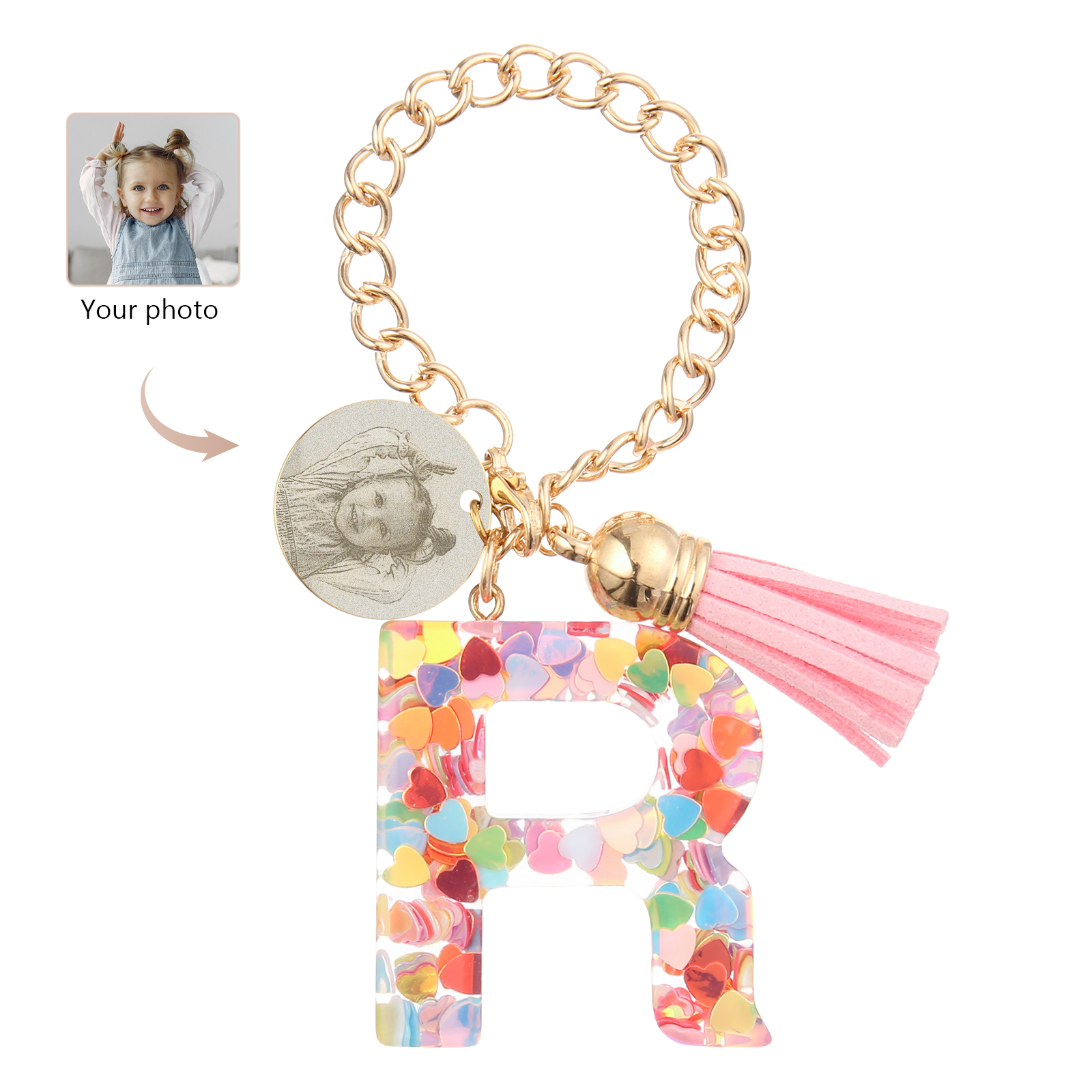 Personalised 26 Letters Pendant Custom 1 Photo Hanging Ornament Back-to-School Gift for Girls-Jessemade AU