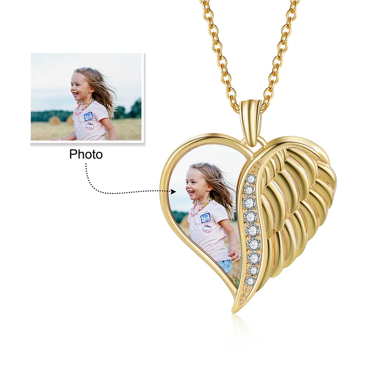 Personalized Photo Necklace with Memorial Photo customized Angle Wings Heart Necklace for Her