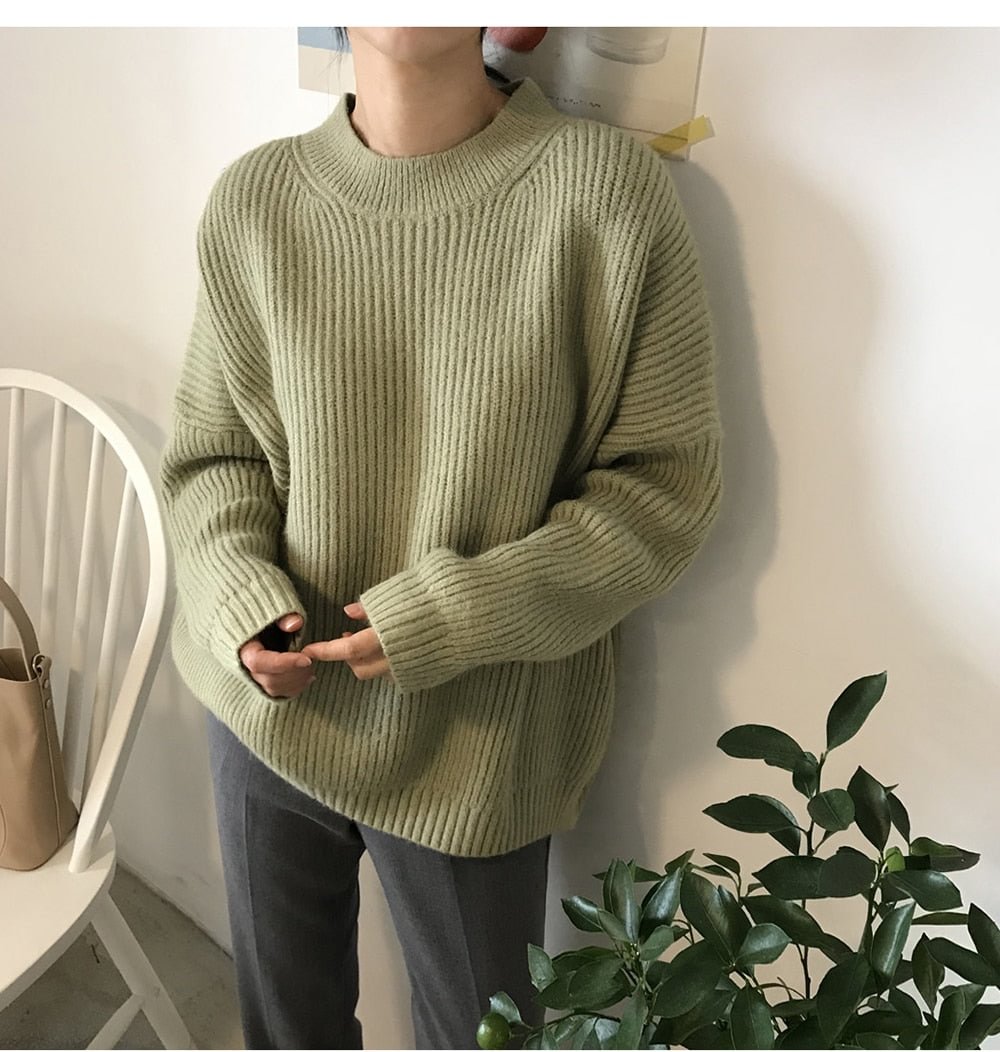 Hirsionsan O Neck Cashmere Elegant Women Sweater Korean Oversized Knitted Basic Pullovers Casual Soft Female Jumper Candy Color