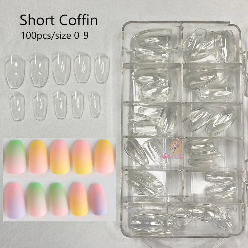 Full Cover Short Square Coffin False Nail Tips Acrylic Press on Fake Tips Clear UV Gel Extension Manicure Tool Detachable Finger-Nail Inspo
