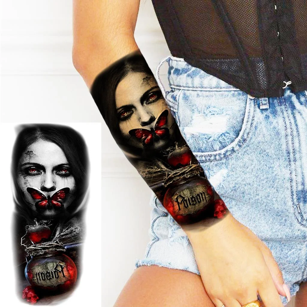 Sdrawing Skull Halloween Skeleton Temporary Tattoo For Men Adults Realistic Lion Tiger Wolf Scary Fake Tattoo Sticker Forearm Tatoo