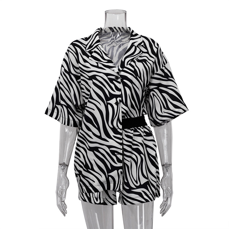 Ootddress Women Two Piece Sets Outfits Zebra Printed Loose Shirt Tops And High Waist Shorts Set 2025 Casual Streetwear Summer New