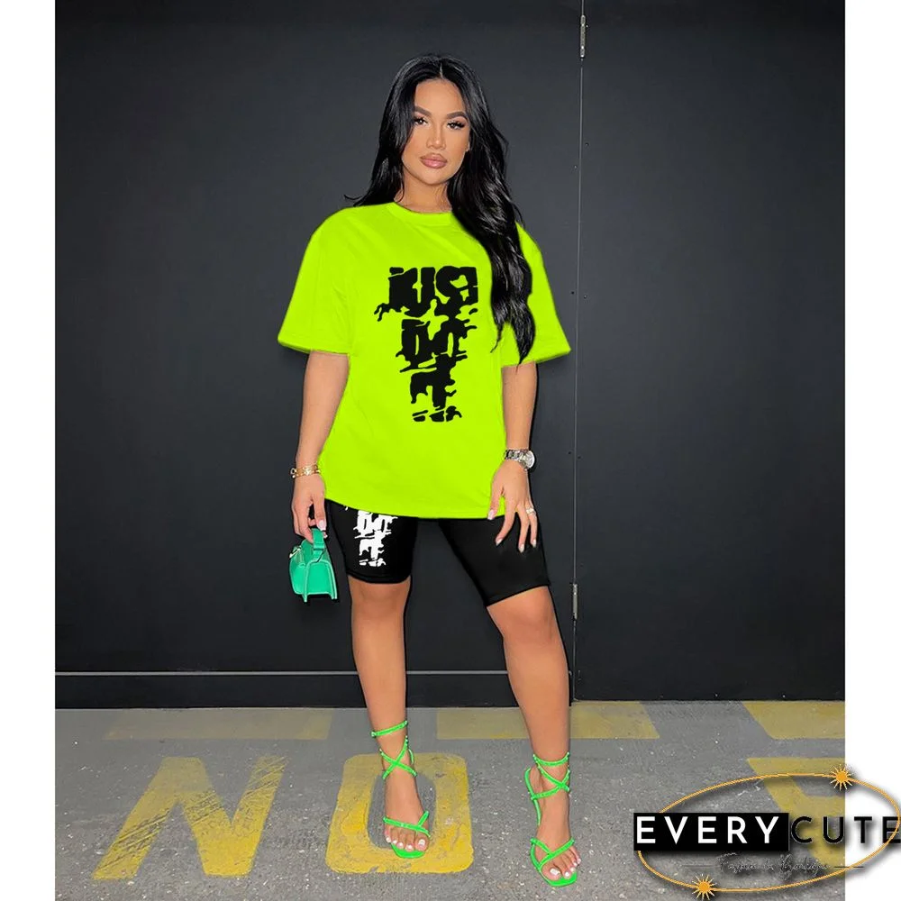 Sportswear Letter Print T-shirts and Shorts 2 Piece Set