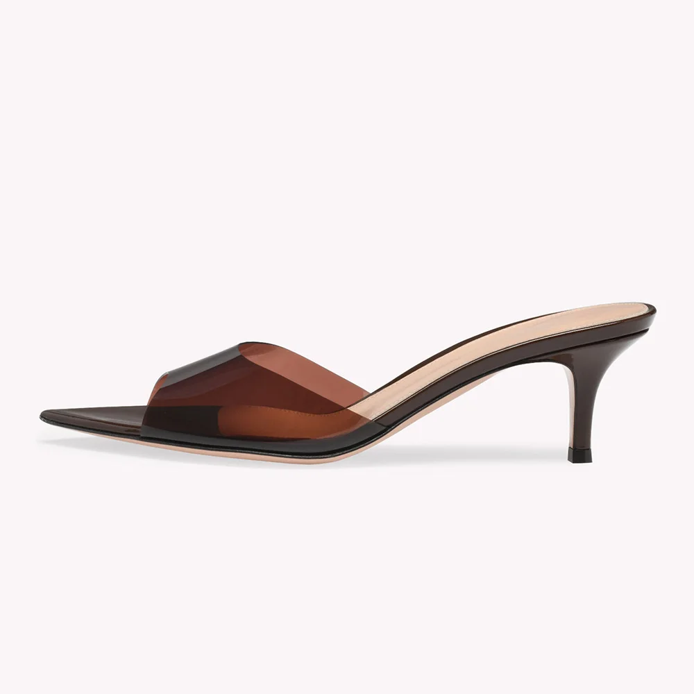 Brown PVC Stiletto Heel Pointed Toe Casual Mule Shoes for Women