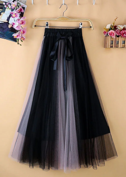 Unique Black Blue High Waist Patchwork Bow Tulle Skirt Summer