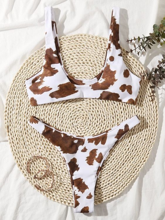 Vintage Cow Print High-waisted Bikini Set