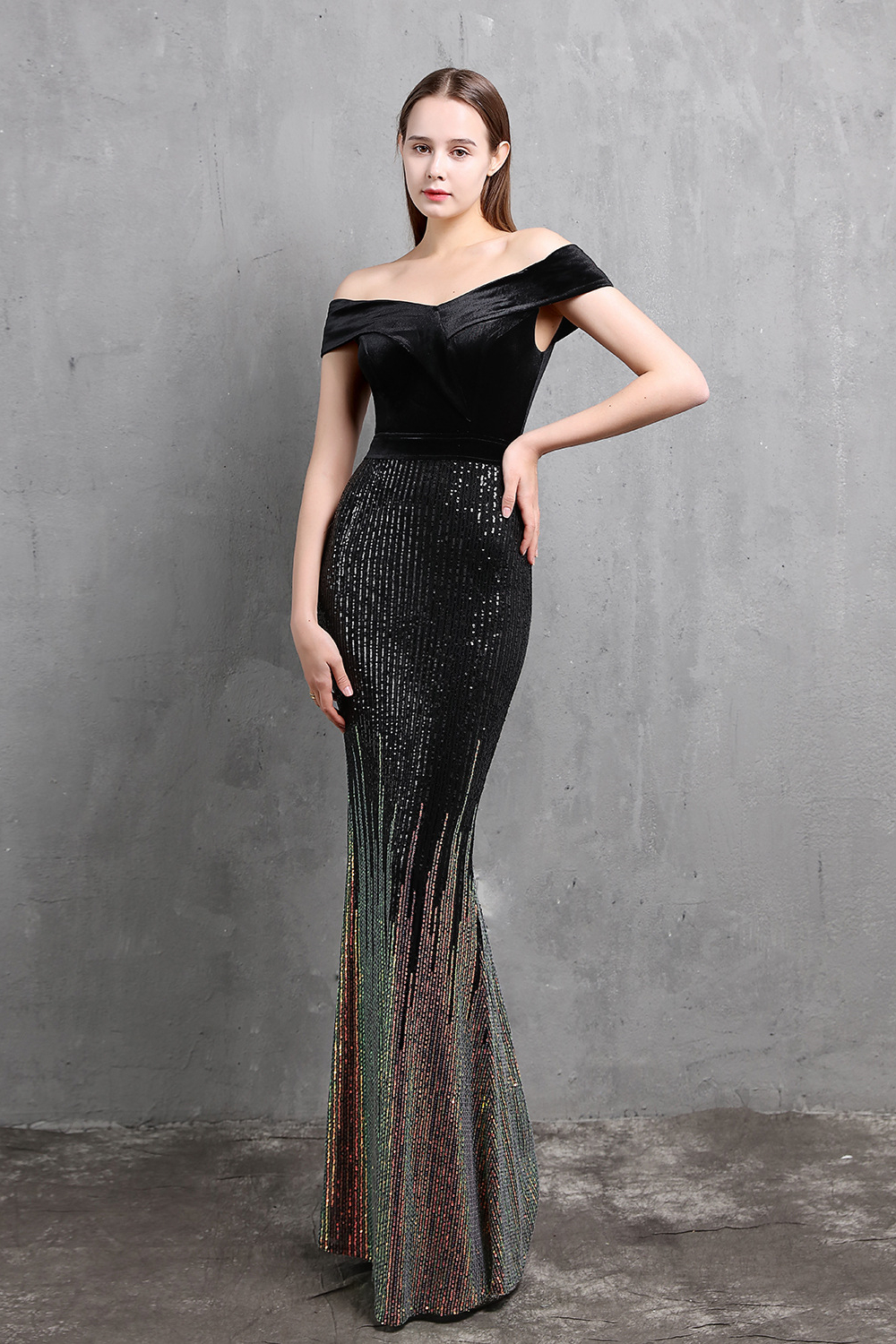 Luluslly Off-the-Shoulder Ombre Sequins Evening Gowns Mermaid Long On Sale