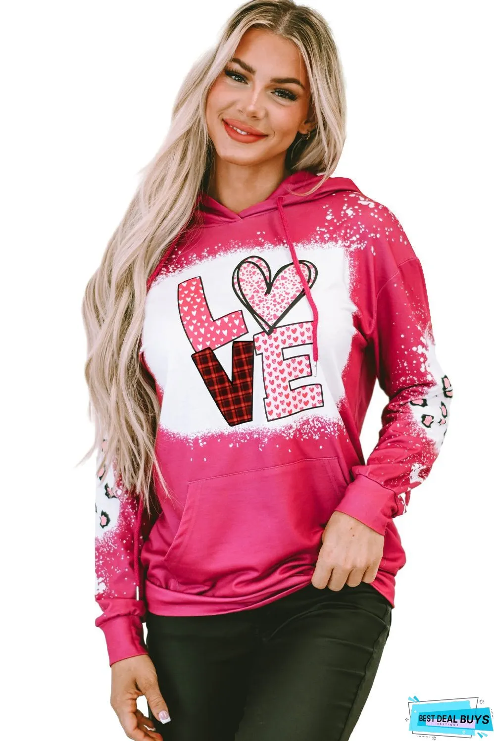 LOVE Leopard Bleached Pocket Hoodie