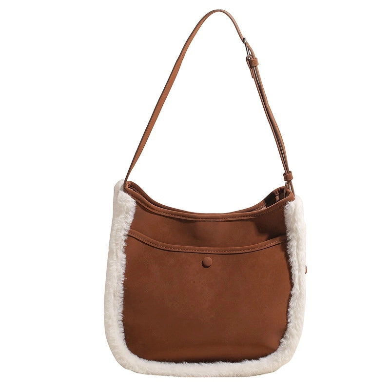 Women’s Medium Suede Solid Color Streetwear Square Magnetic Buckle Tote Bag