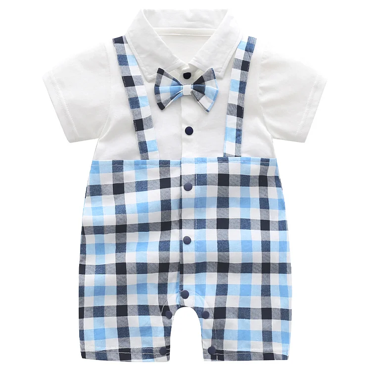 Baby Plaid Open Front Bow Tie Romper