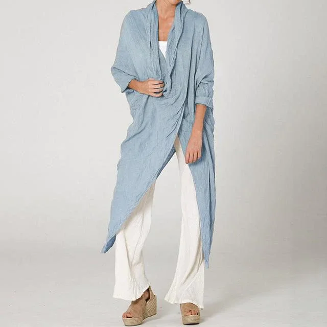 Women Tops and Blouses Vintage Long Shirt Casual Cowl Neck Long Sleeve Loose Asymmetrical Plus Size Tops Linen