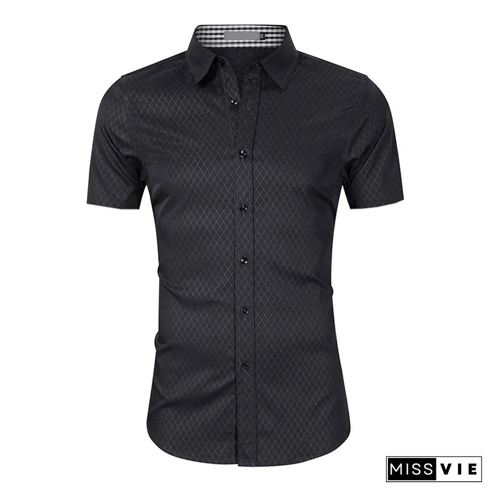 Men Short Sleeve Lapel Button Down Business Shirts