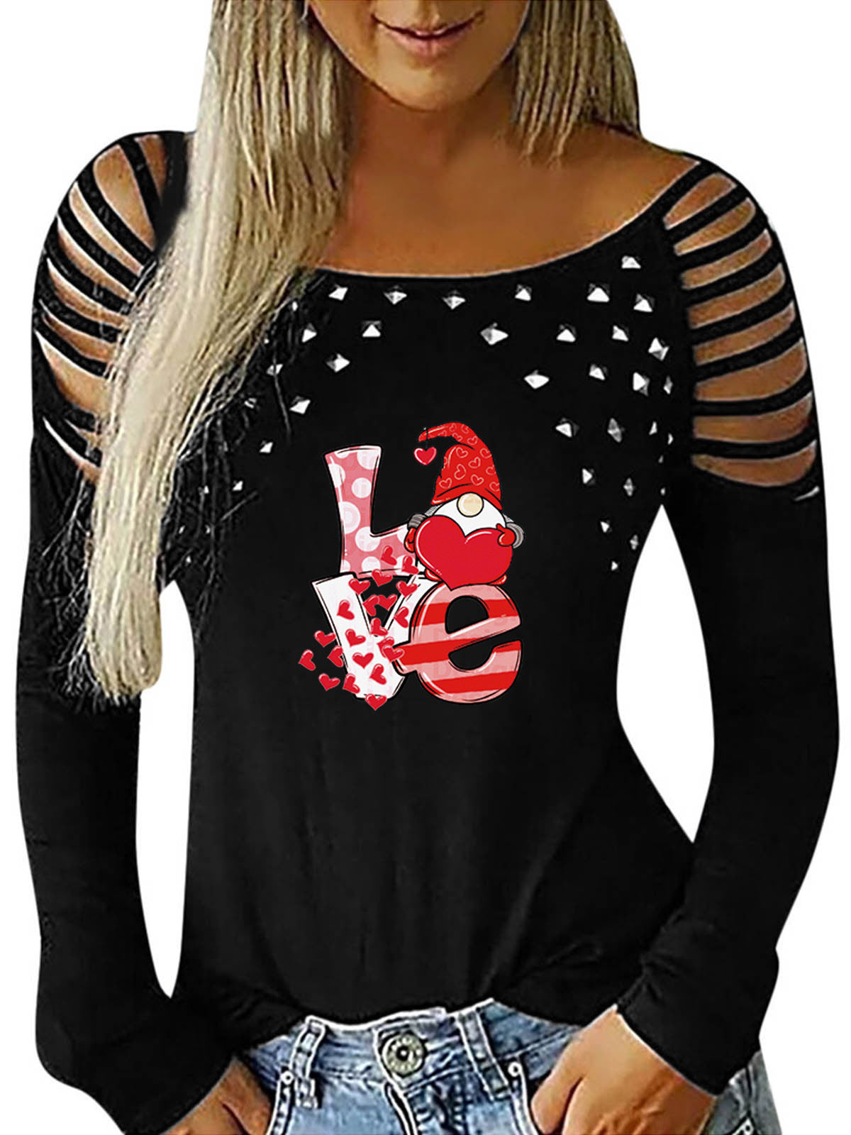 Women Long Sleeve V-neck Graphic Floral Printed Top