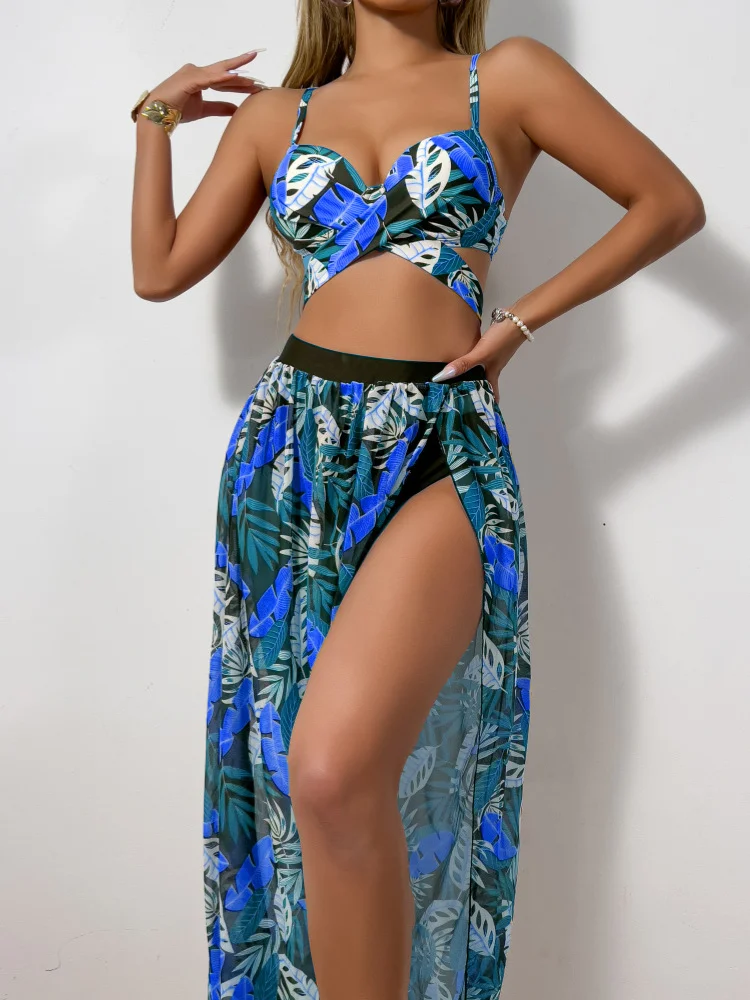 Zingj 2025 New Split Swimsuit Sexy Bikini Net Dress Three-Piece Swimsuit Female Bikini