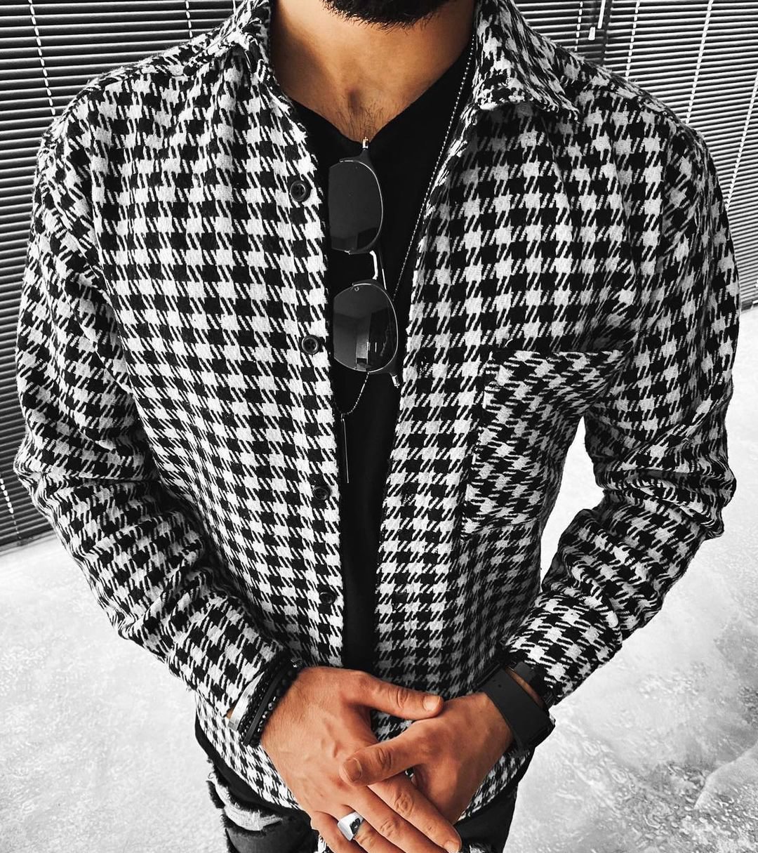 Casual Fashion Houndstooth Textured Long Sleeve Jacket