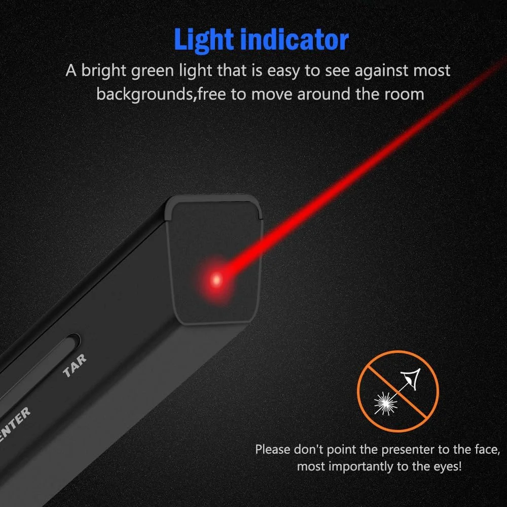 DinoFire Rechargeable Presentation Clicker, 100FT Long Range USB Wireless Presenter Remote Pointer for Presentations, Slide Advancer for Mac, Laptop, Computer (UPC/EAN:701473807898)