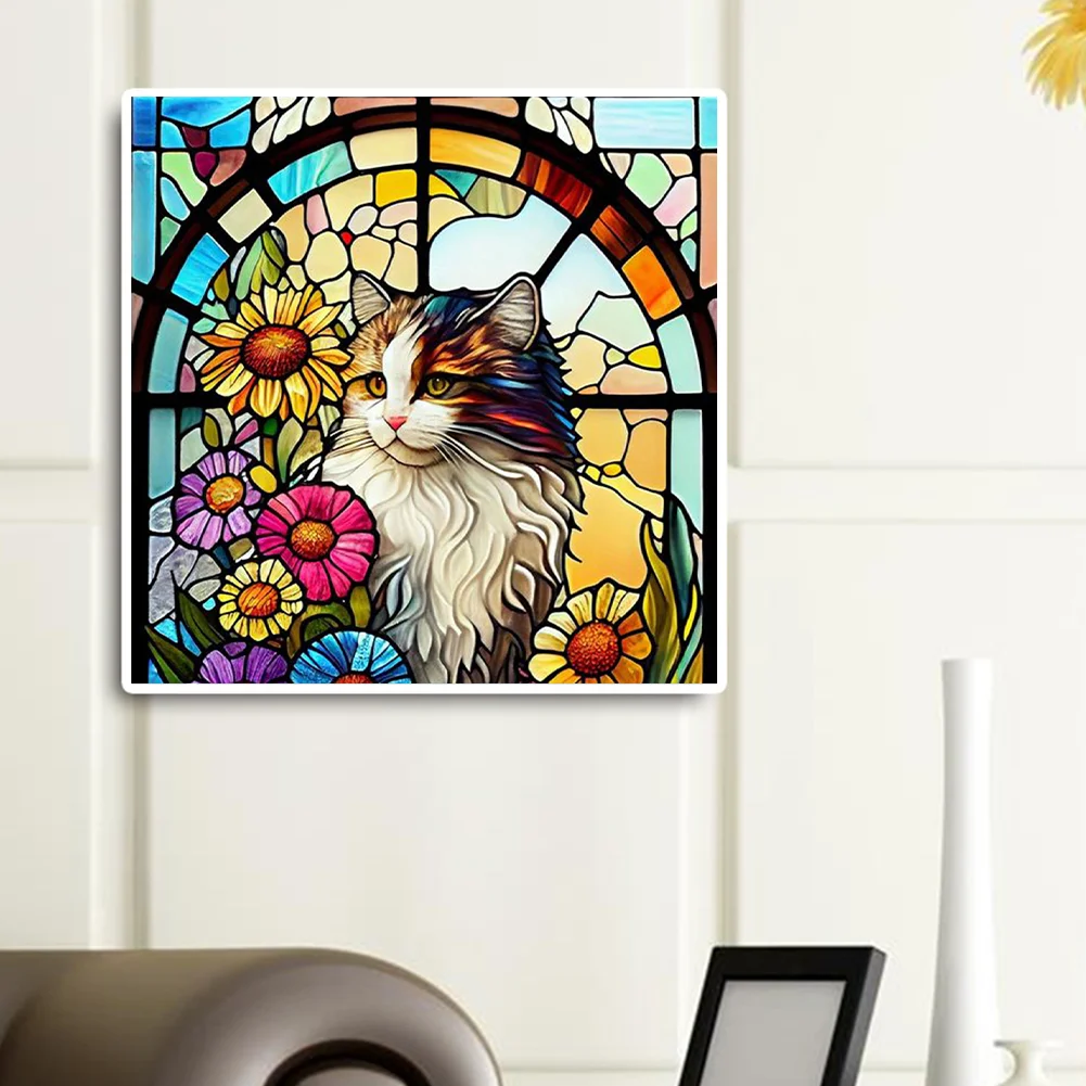 Diamond Painting - Full Round Drill - Stained Glass Cat(Canvas|30*30cm)