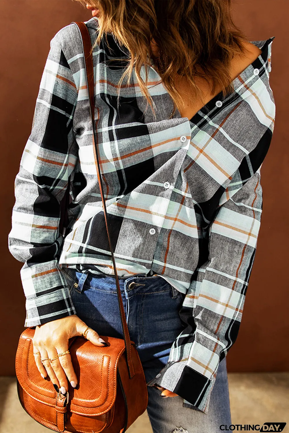 Plaid Print Long Sleeve Button-up Shirt