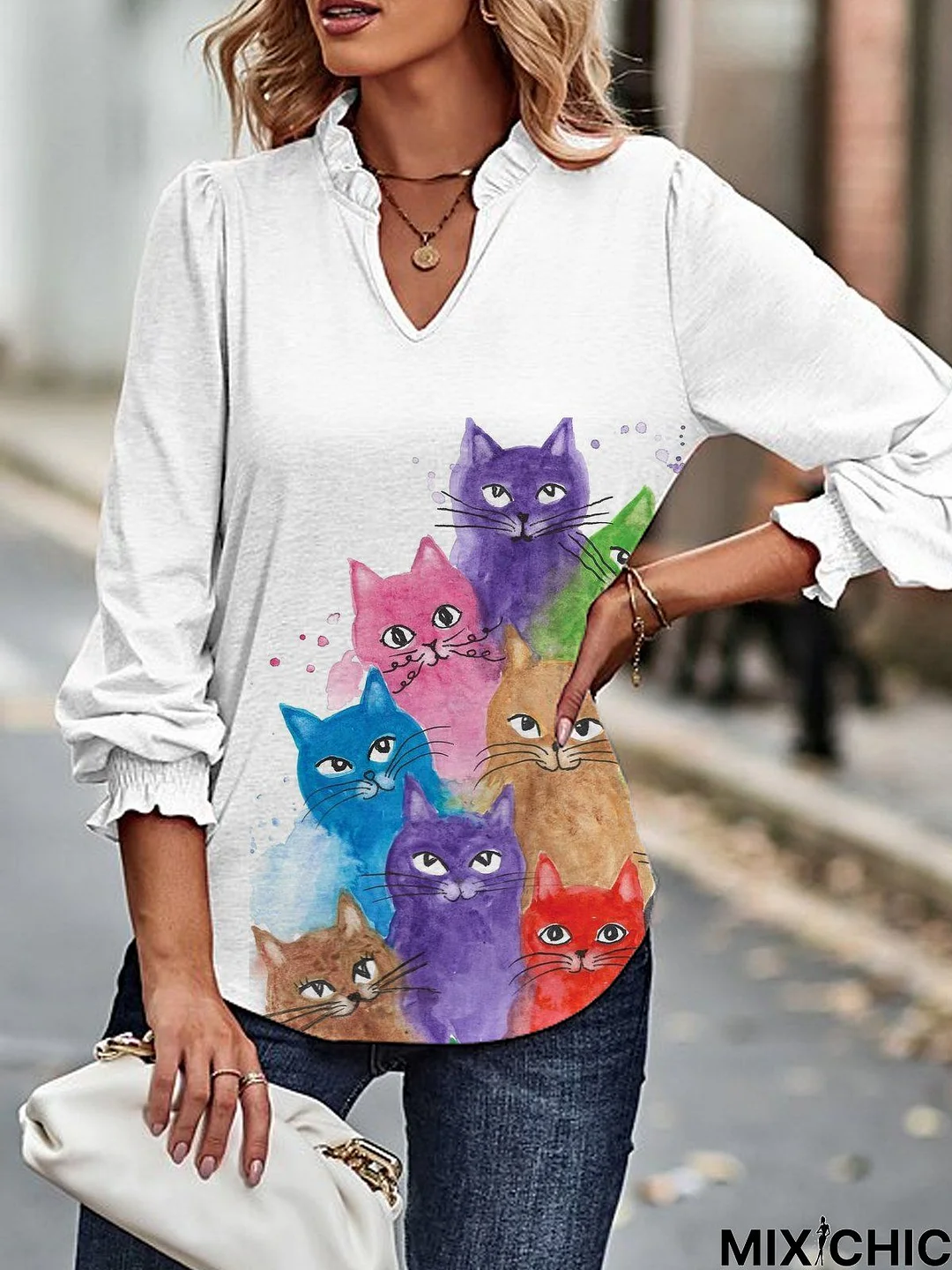 Cat Loose Flouncing Casual tunic Top