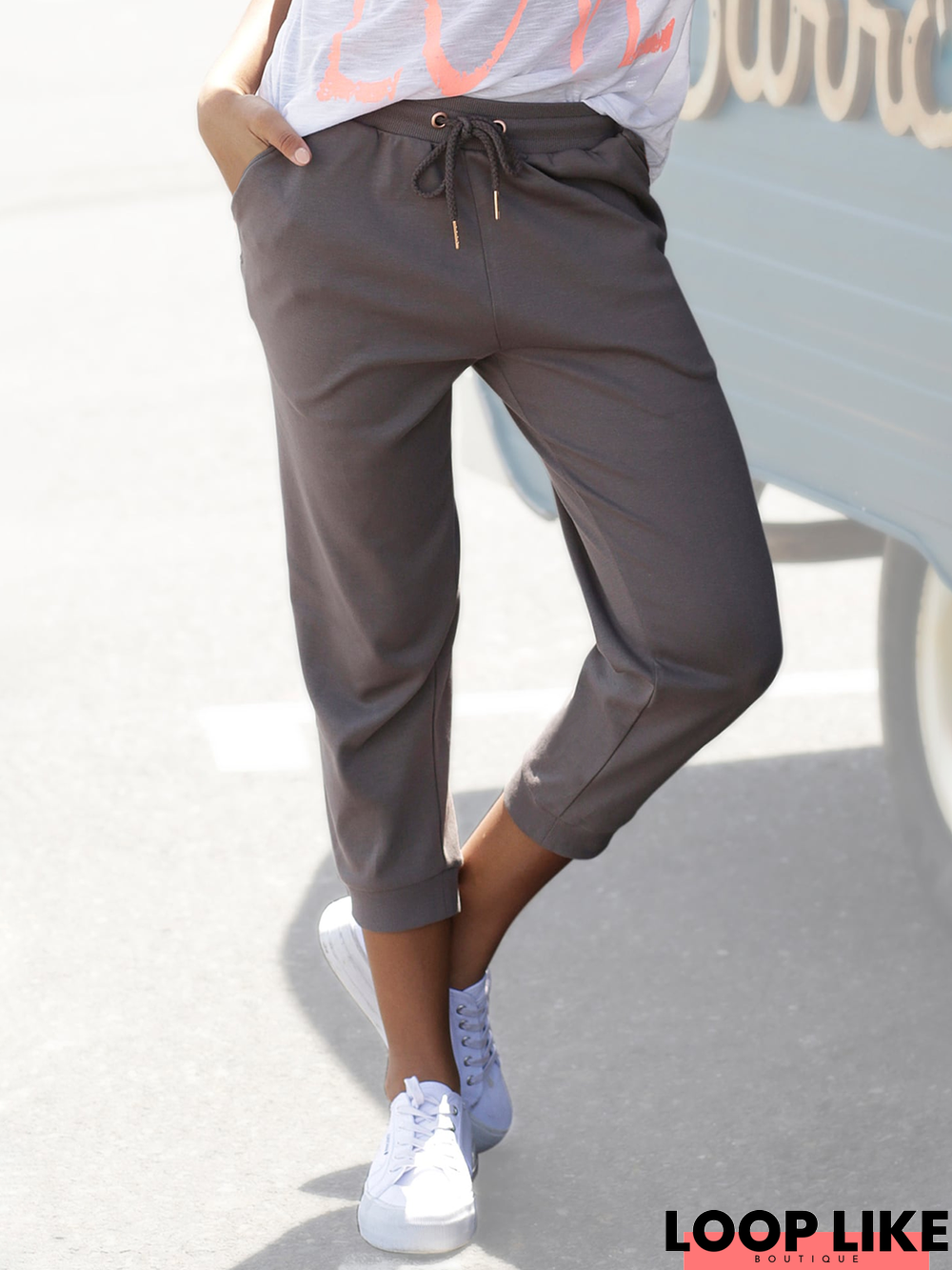 Casual Cropped Plain Sports Pants