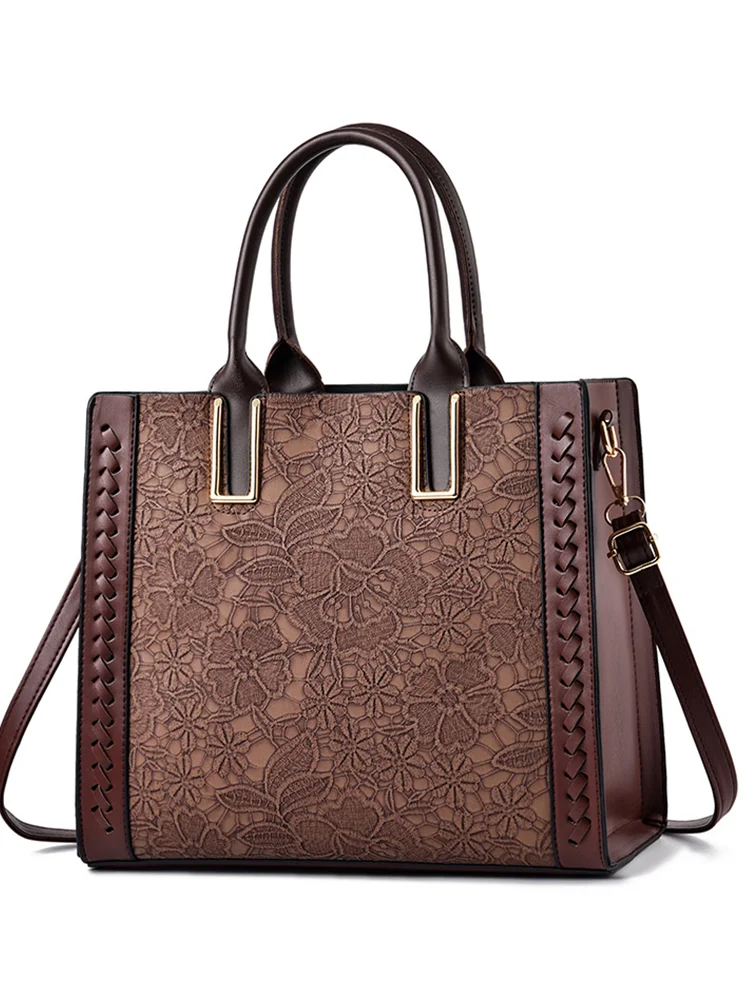 Vinatge Lace Patchwork Soft Leather Tote Bag