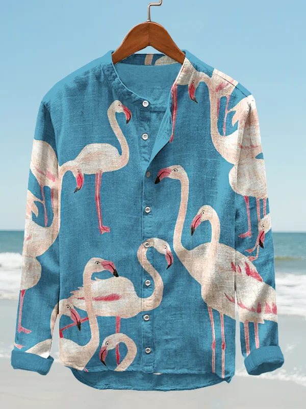 Men's Flamingo Art Print Long Sleeve Shirt