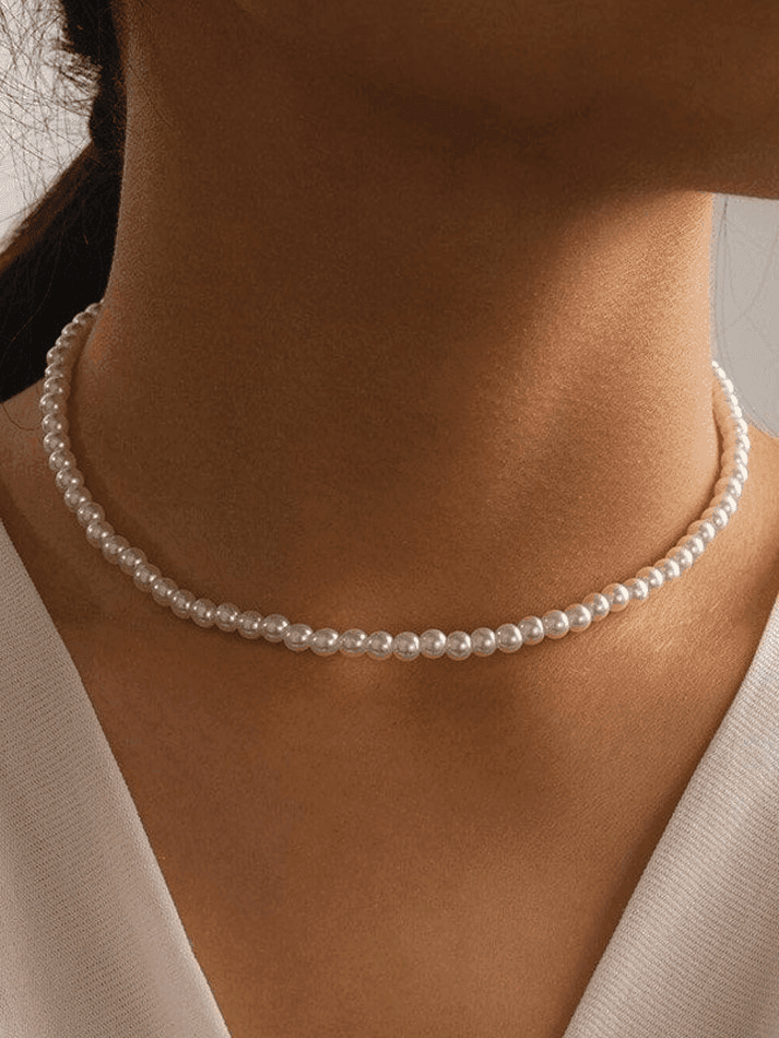 Brownm Faux Pearl Choker Necklace