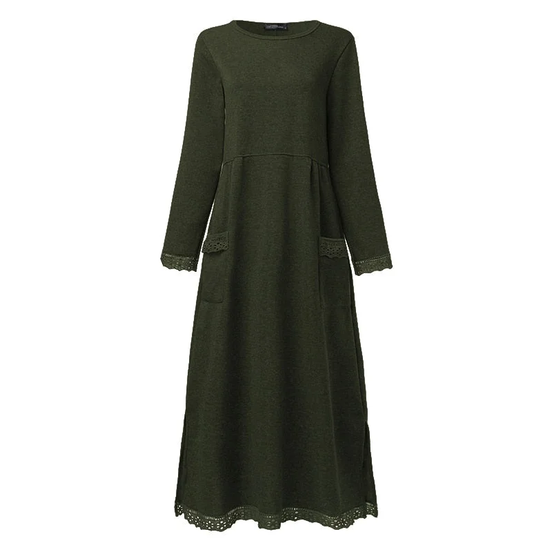 ZANZEA Women Turtleneck Long Sleeve Sweatshirts Dress Casual h Fluffy Patchwork Long Dress Autumn Vintage Vestido Sundress