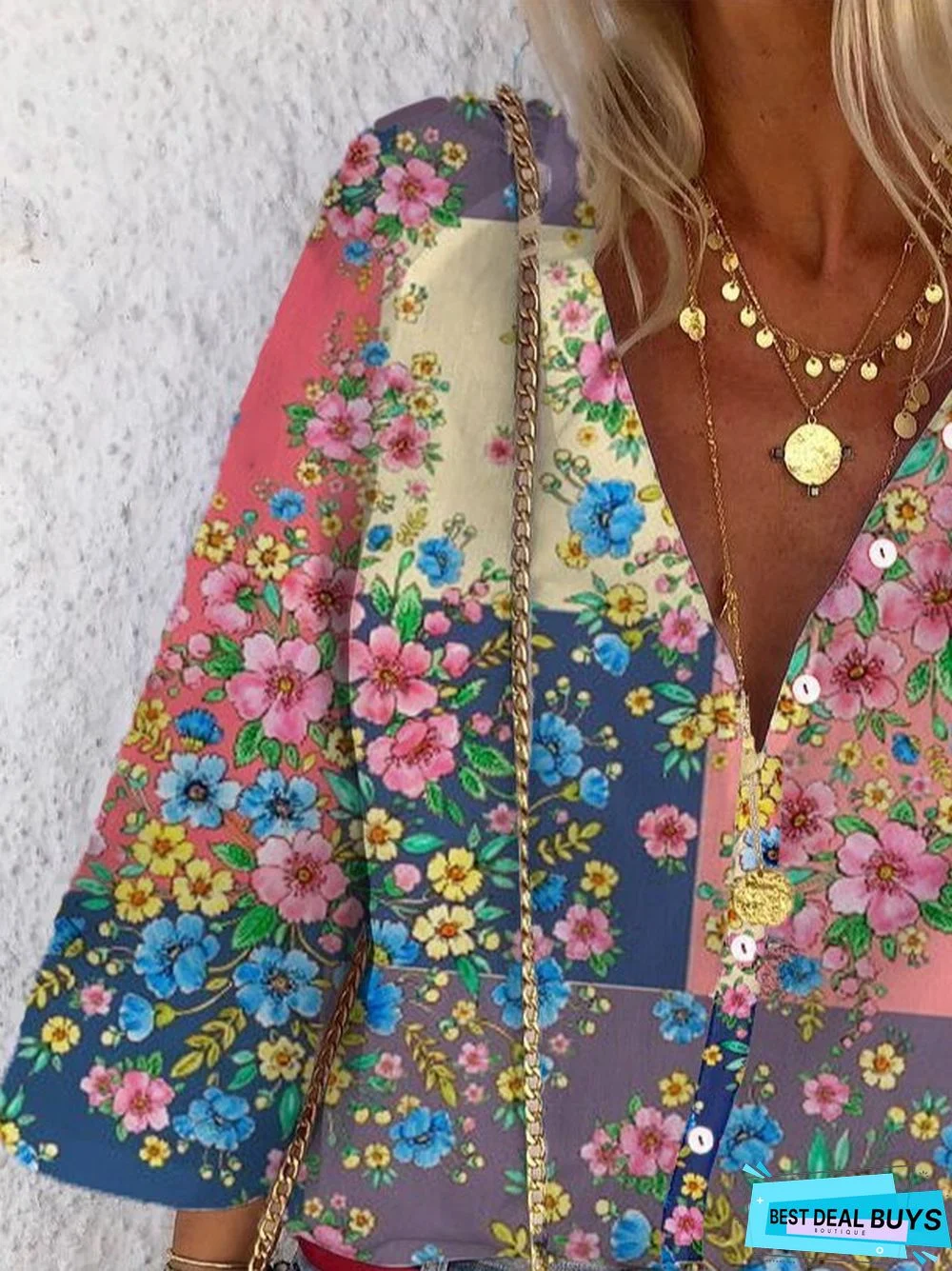 3/4 Sleeve V Neck Casual Tops