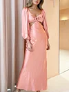 Bandeau Solid Color Hollow V-Neck Flared Sleeves Maxi Dress