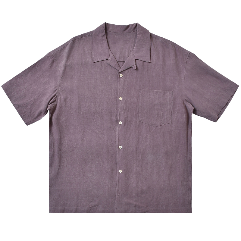  Men’s Relaxed-Fit Short-Sleeve Linen Light Purple Shirt