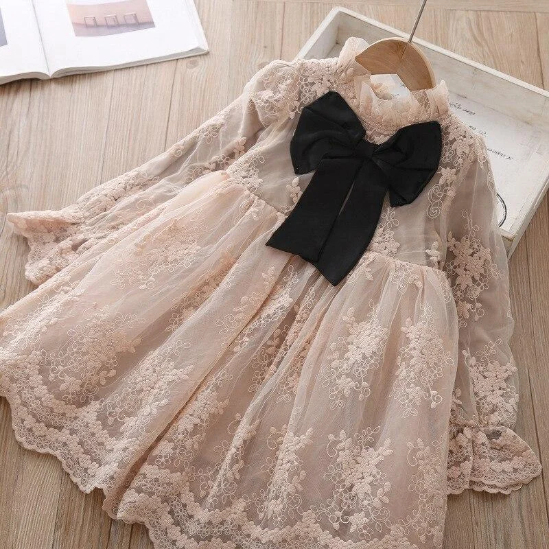 Girls Christmas Dress Girls Winter Dress Embroidery Floral Lace Elegant Mesh Outfits New Year Vestido Infantil Girls Lace Dress