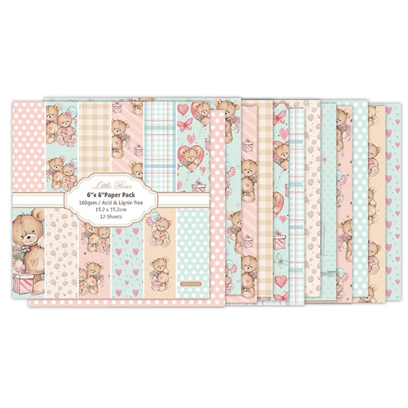 12pc petit ours patterned paper Scrapbooking paper pack handmade craft paper craft Background pad