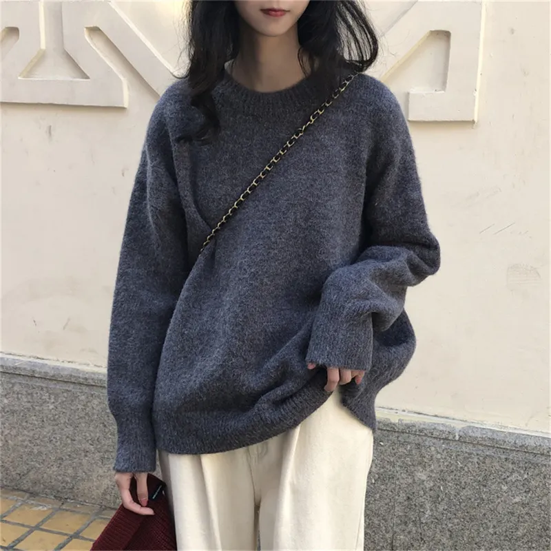 Nigikala Nigikala Dongdaemen Net Red Retro Letter Sweater Women Autumn And Winter Loose Lazy Wind Dopamine Round Knitted Shirt