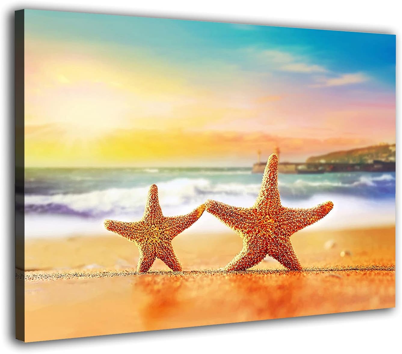 JDKWAY Seashore Scene Canvas Wall Art Starfish on Beach Graphic Artwork Painting Print Ocean Wall Decor Beach Scenery for Kids Room Bathroom Living Room Kitchen Restroom Accessories 16x20 Inch 16&#034;x20&#034;