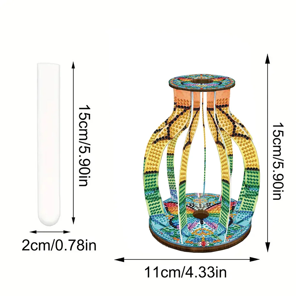 Acrylic Wood Butterfly 5D DIY Diamond Painting Flower Vase for Home Office Decor