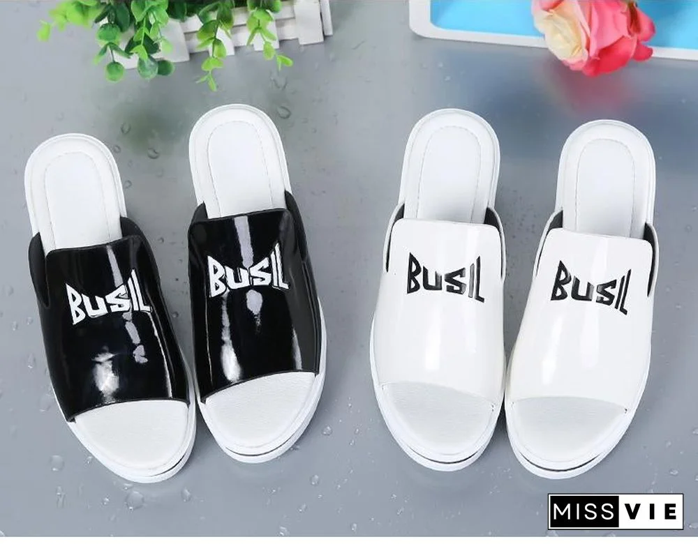 Women Mules Sandals Wedge Platform Patent Leather Slip On High Heels Sandals