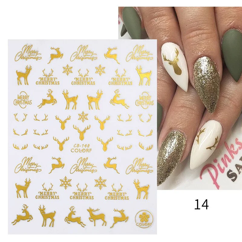 Winter Xmas 3D Nail Sticker Christmas Elk Santa Snowflake Rabbit Cartoon Slider Design Polish Nails Decals Nail Art DIY Decor-Nail Inspo